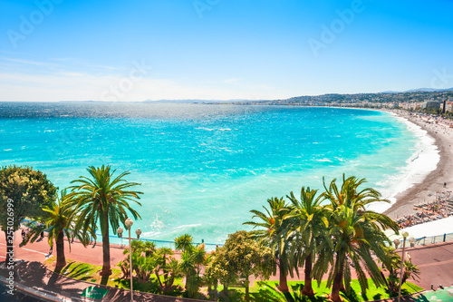 Panoramic view of the sea coast in Nice, France. Cote d'azur, french riviera.