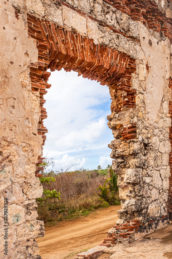 Details of historic abandoned lighthouse ruins at Aguadilla, Puerto Rico, 