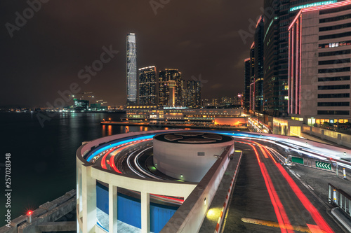 Obraz na płótnie Modern city car track and Hong Kong city night view w salonie
