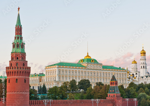 The Grand Kremlin Palace and churches of Moscow Kremlin at sunset. Russia