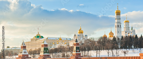 The Grand Kremlin Palace and churches. Winter day. Moscow. Russia