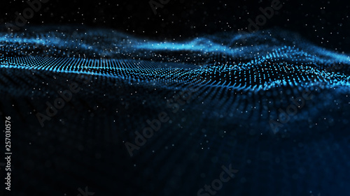 Image of the loose wave consisting of points. Abstract futuristic background. Blue design for background. Big data. 3D rendering. photo