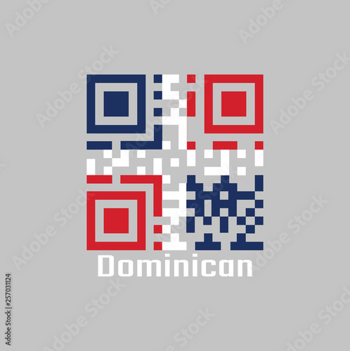 QR code set the color of Dominican flag. A white cross into four rectangles, blue and red at the top and red and blue at the bottom.
