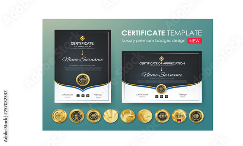 Certificates of Achievement Set, Certificate Layout with Dark Blue and Gold Accents 1 Colorful Award Certificate Layouts 1 Certificate of Appreciation Layout with Ornate Border Merit Certificate Layou photo