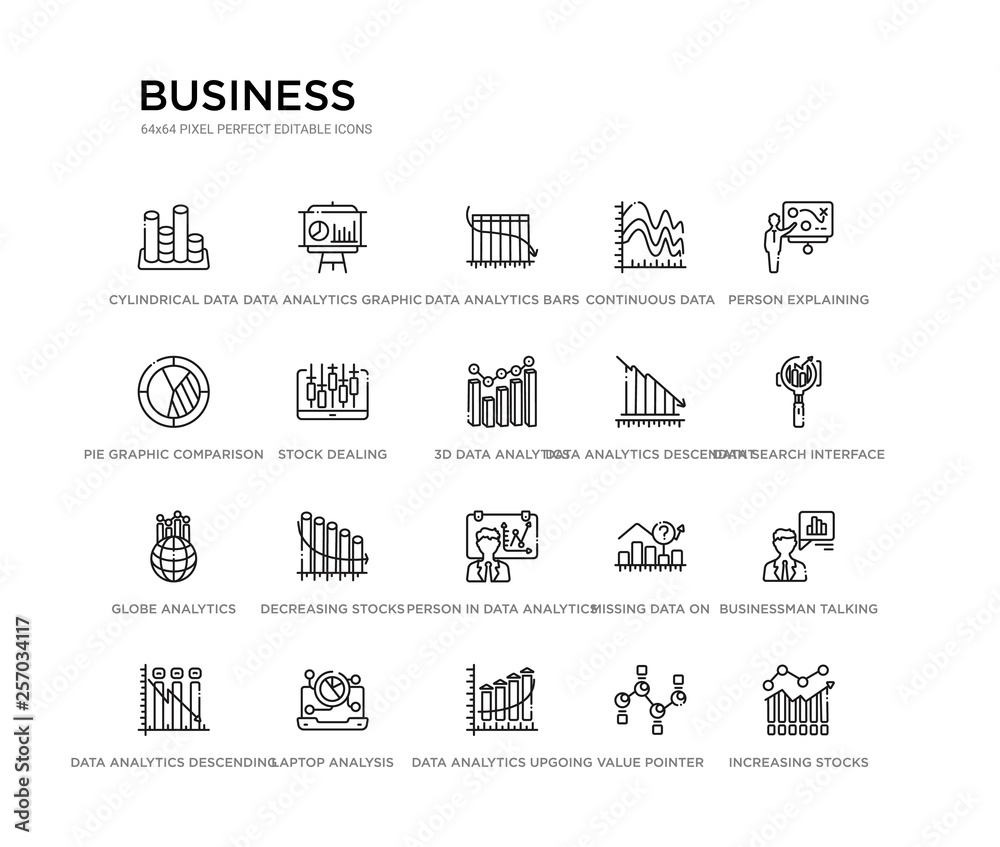 set of 20 line icons such as person in data analytics presentation with a graphic on a screen, decreasing stocks bars graphic, globe analytics, data analytics descendant graphic, 3d data bars stock set of 20 line icons such as person in data analytics presentation with a graphic on a screen, decreasing stocks bars graphic, globe analytics, data analytics descendant graphic, 3d data bars stock