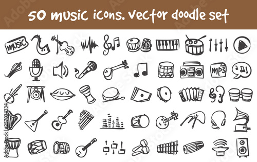 doodle music icons set