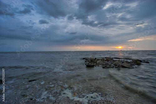 Wallpaper Mural Peaceful beach view and waves during sunset at Jeram, Kuala Selangor Malaysia Torontodigital.ca