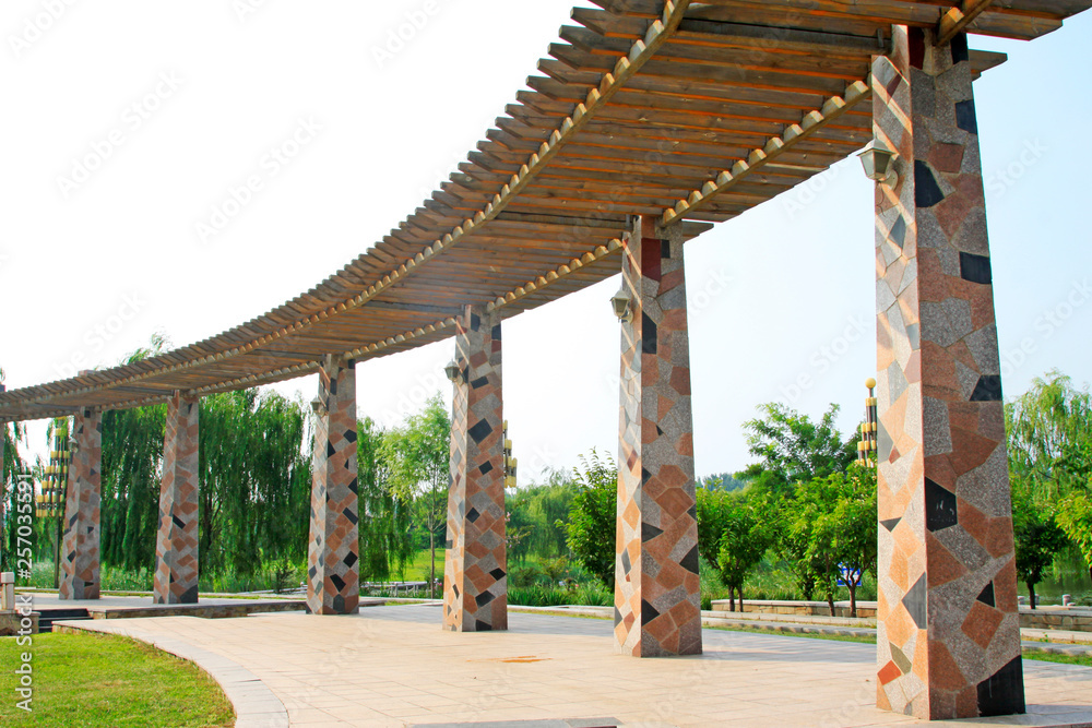 Wooden veranda and pillar