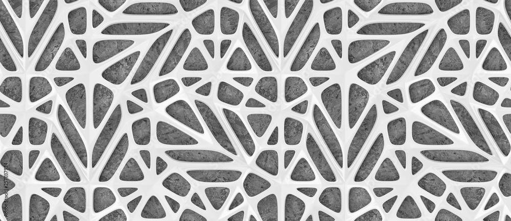 3d white lattice tiles on gray concrete background. High quality seamless realistic texture. - obrazy, fototapety, plakaty 