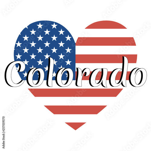 Heart shaped national flag of The United States of America with inscription of state name: Colorado in modern style. Vector EPS10 illustration..