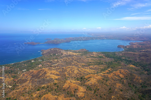 Aerial view of the Golfo del Papagayo with the Peninsula Papagayo near Liberia, Guanacaste, Costa Rica, during the dry season