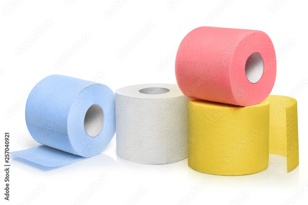 Several rolls of coloured toilet paper, isolated on white background Several rolls of coloured toilet paper, isolated on white background