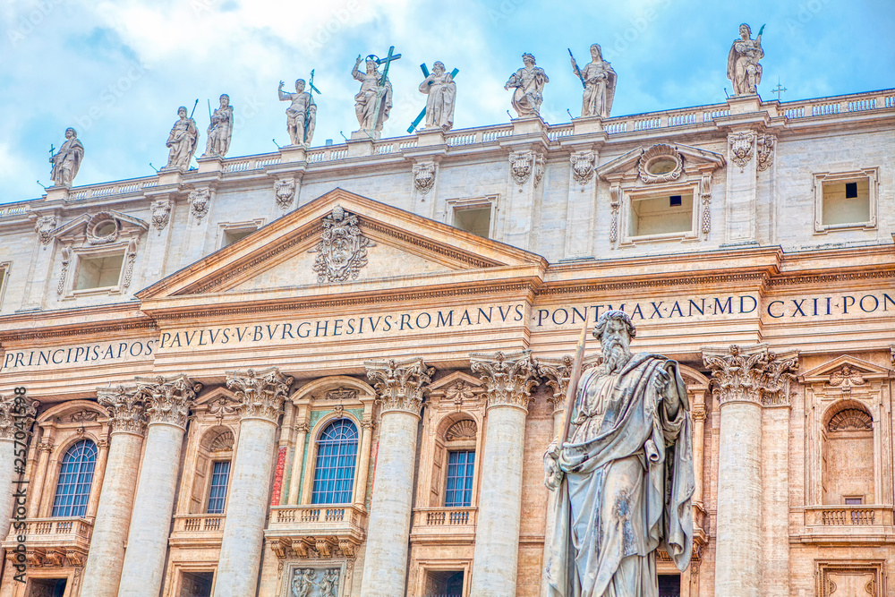 statue in front of Saint Peter Basilica in Vatican