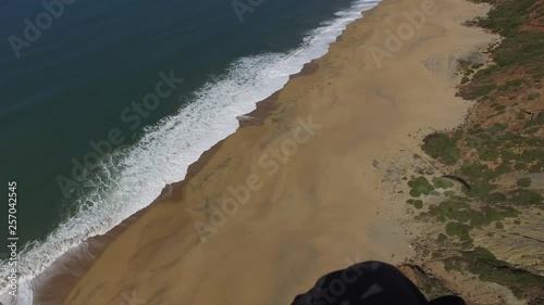 Paraglider Point of View from Above Beach