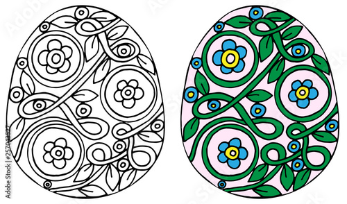 Easter Egg with flower and leaf for coloring book or page and other design