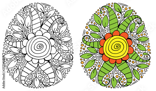 Easter Egg with flower and leaf for coloring book or page and other design