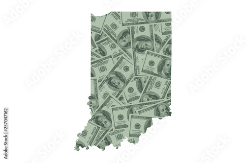 Indiana State Map and Money Concept, Hundred Dollar Bills photo