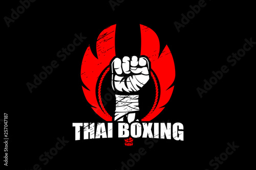 boxing hand with wing for thai boxing logo template