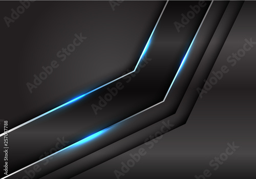 Abstract black metallic silver line blue light arrow on dark metal design modern luxury futuristic background vector illustration.