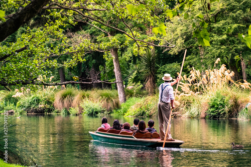 New Zealand, Christchurch, People are enjoing on the boat on the river in Botanic garden.