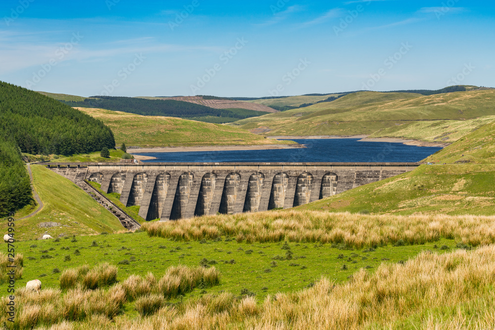 Welsh landscape and the dam of Nant-y-Moch Reservoir, Ceredigion, Dyfed, Wales, UK Welsh landscape and the dam of Nant-y-Moch Reservoir, Ceredigion, Dyfed, Wales, UK