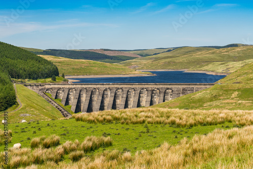 Welsh landscape and the dam of Nant-y-Moch Reservoir, Ceredigion, Dyfed, Wales, UK photo
