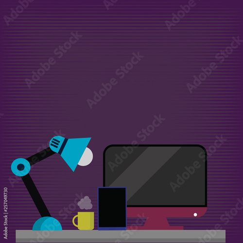 Arrangement of Workspace for Nightshift Worker with Computer,Tablet and Lamp Business Empty template for Layout for invitation greeting card promotion poster voucher