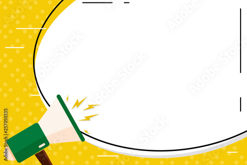 Blank White Huge Oval Shape Sticker and Megaphone Shouting with Volume Icon Design business concept. Business ad for website and promotion banners. empty social media ad