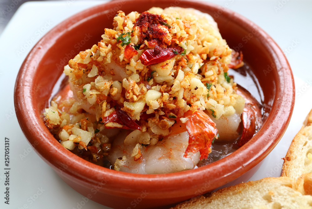 Traditional Spanish Dish of Garlic Shrimp or Gambas al Ajillo Traditional Spanish Dish of Garlic Shrimp or Gambas al Ajillo