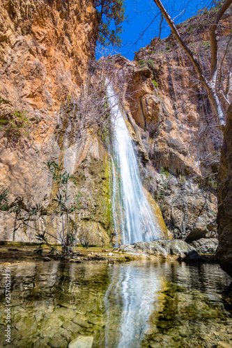 Waterfall in the gorge of Milonas near famous beach of Agia Fotia, Ierapetra, Crete, Greece.