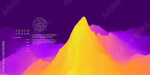 Landscape with mountains and sun. Sunrise. Mountainous terrain. Abstract background. Vector illustration.