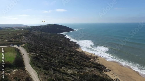 North to South Aerial View of Beach Paraglider