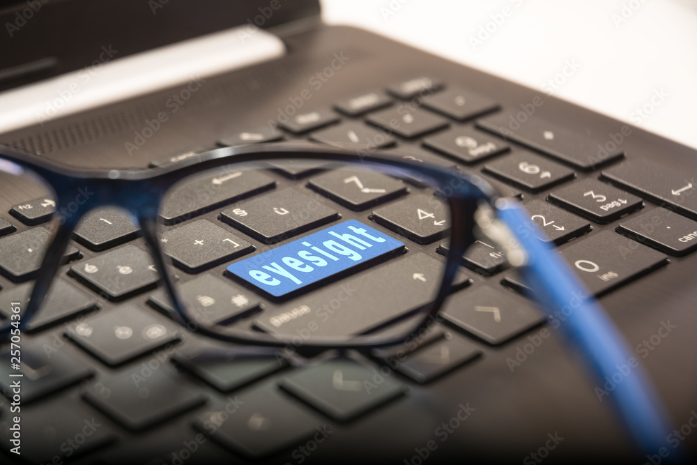 PC key with the written Eyesight seen through the glasses