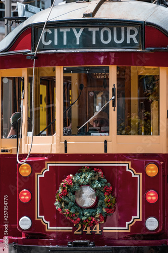 2018 DEC 22, New Zealand, Christchurch, Tram and toursit in city centre.
