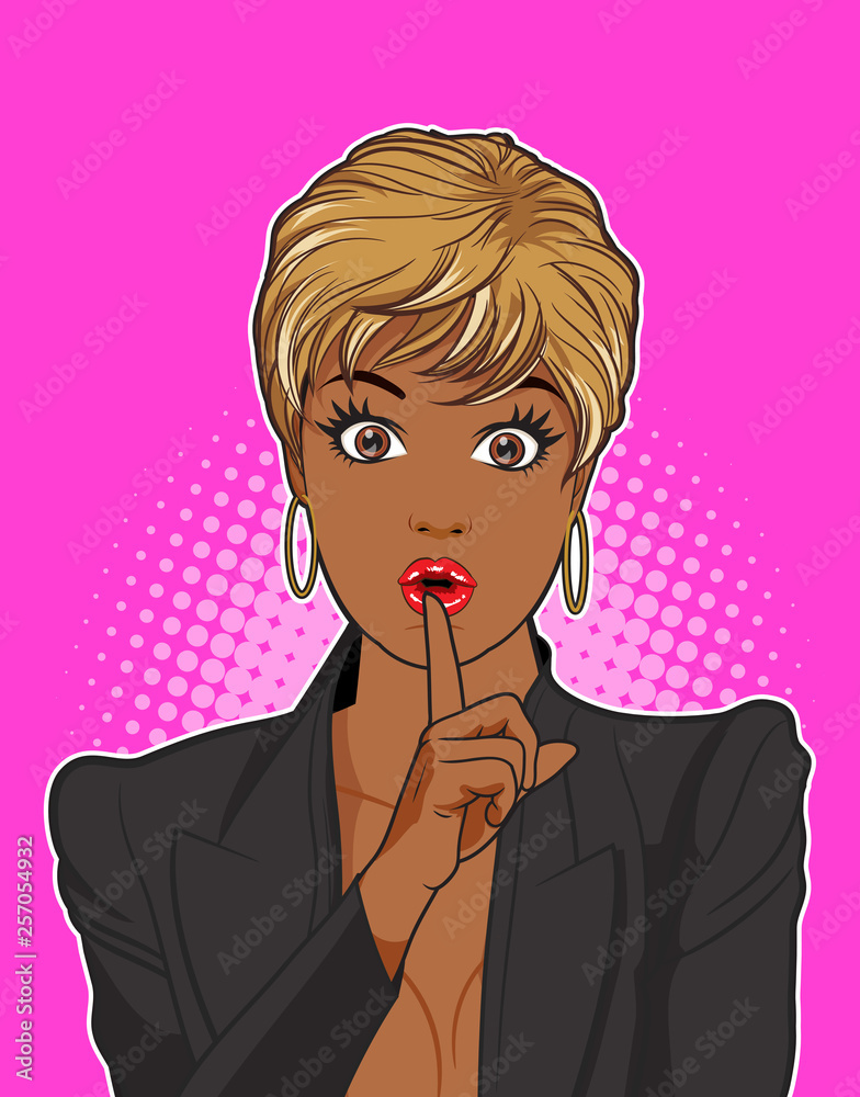 black woman keep a silence with pink background black woman keep a silence with pink background