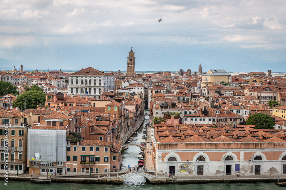 View from the sea of a part of Venice, famous city of Italy full of art and architecture