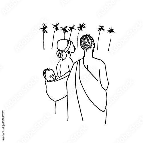 Vector illustration of  Native black skinned ethnical people of Africa tribes and .