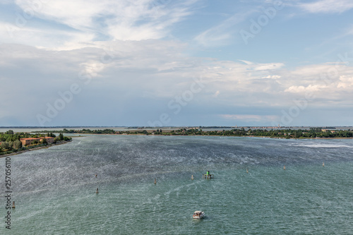 Panoramic aerial view of the coastal area of Venice