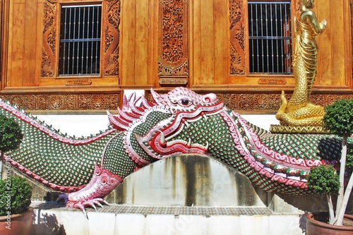 Great naga statue, King of nagas,Serpent. Naga statue at Banden temple, Chiang Mai. Thailand.