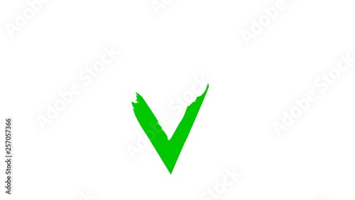 Check mark on white background, green marker animation with alpha channel.