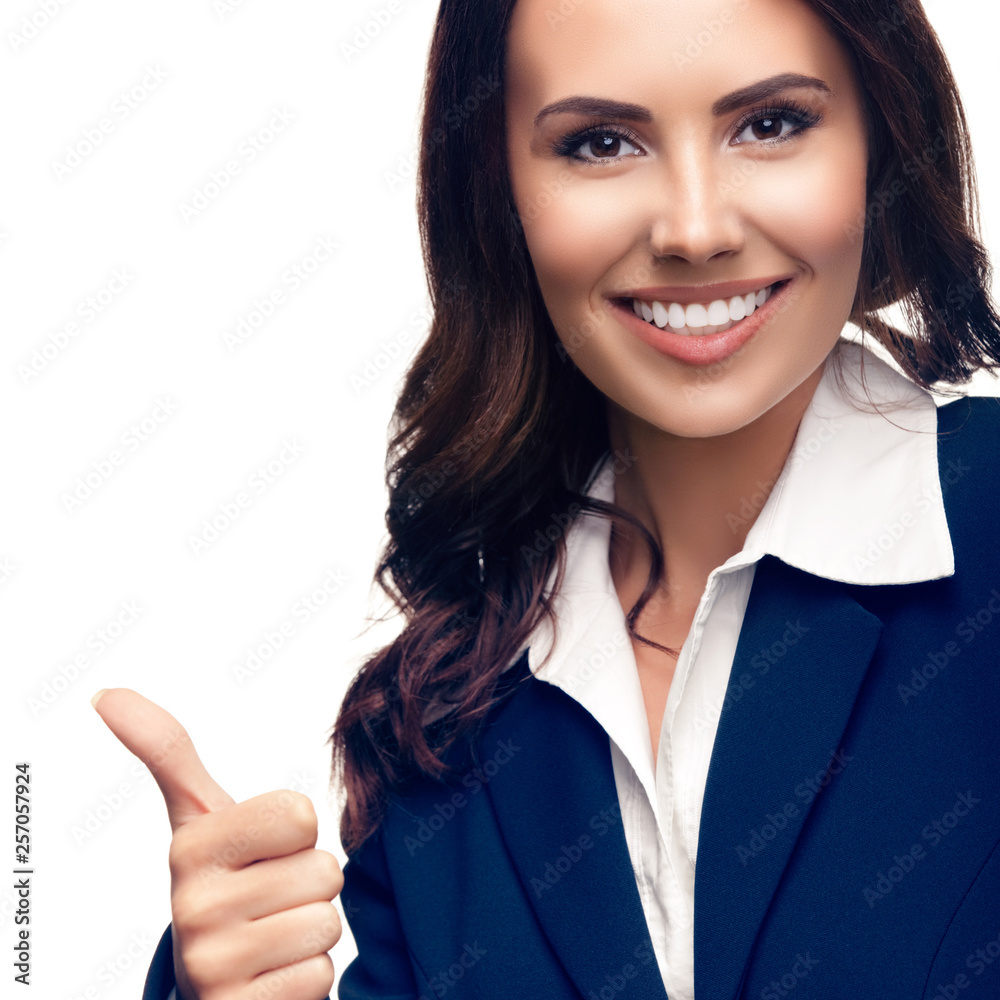 businesswoman showing thumbs up gesture, isolated businesswoman showing thumbs up gesture, isolated