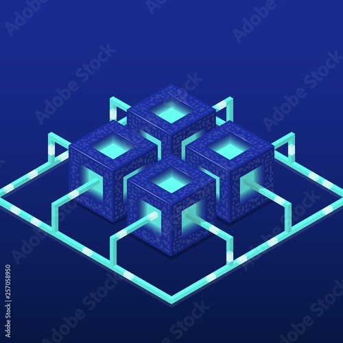 Cryptocurrency and blockchain isometric vector composition with blocks. EPS10