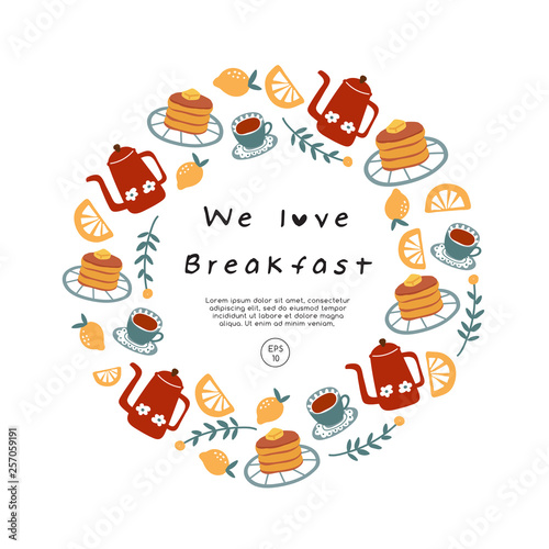 Hand drawn vector illustration of coffee, sweets and pastry