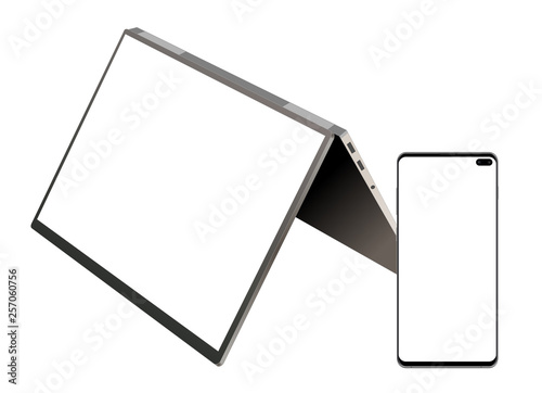 Realistic laptop and smartphone with white screen vector eps 10