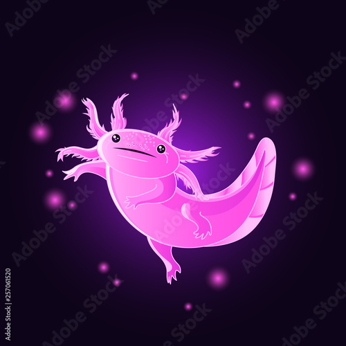 Cute kawaii glowing pink axolotl