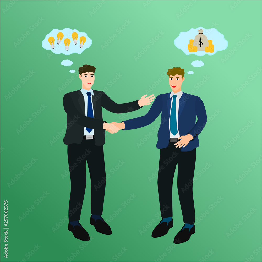 Two businessman handshake agreement with idea and money , success concept Two businessman handshake agreement with idea and money , success concept