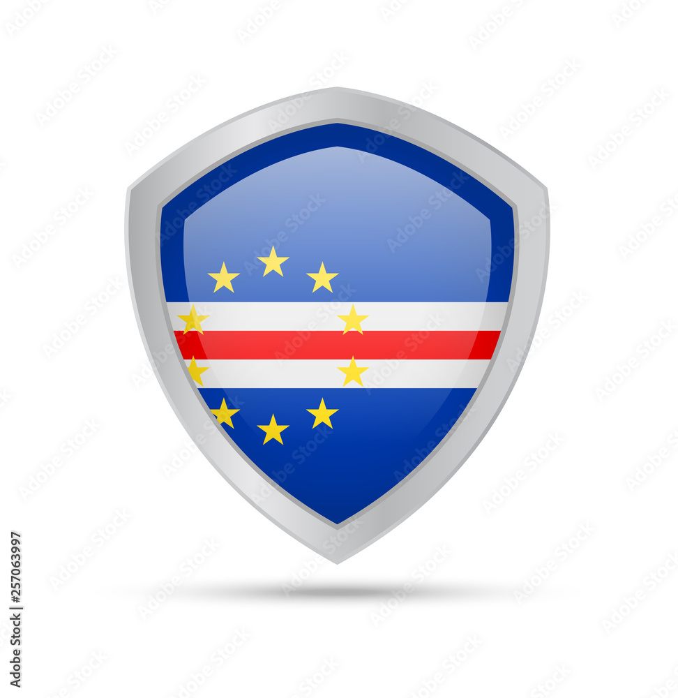 Shield with Cape Verde flag on white background. Vector illustration. Shield with Cape Verde flag on white background. Vector illustration.