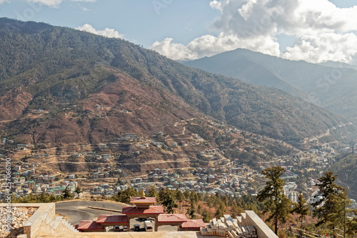 Bhutan, Asia – view of the mountains from the monastery area.