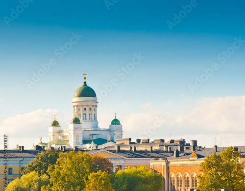 Helsinki Cathedral in sunny autumn day, Finland