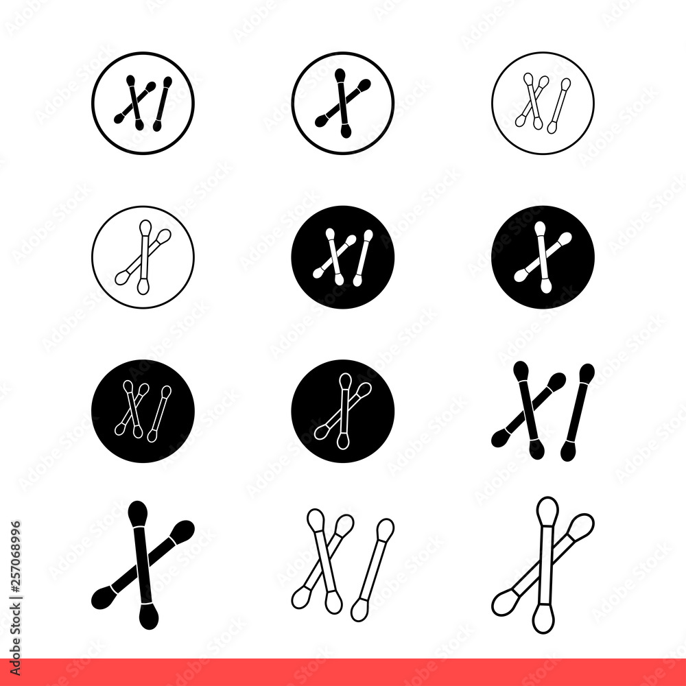 Cotton swab vector icon set, safety symbol. Simple, flat design for web or mobile app Cotton swab vector icon set, safety symbol. Simple, flat design for web or mobile app